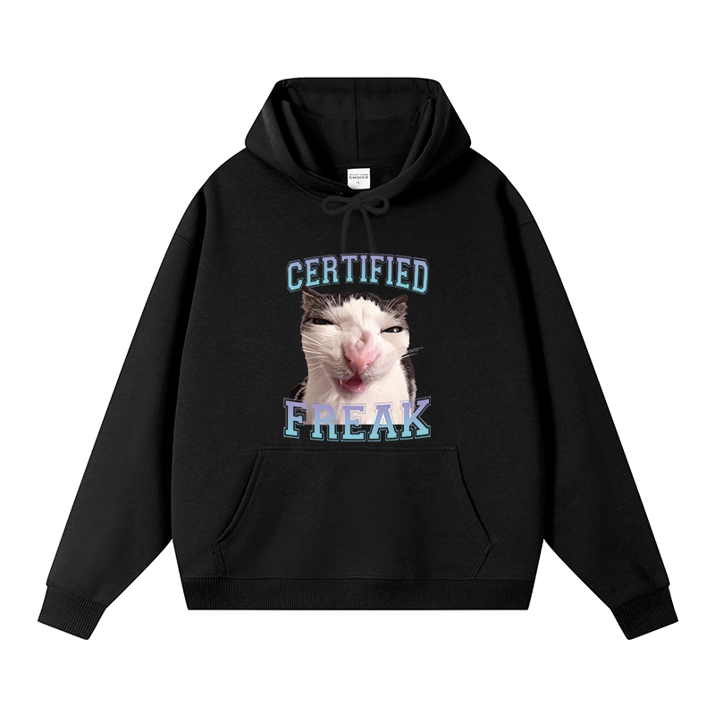 Tokyocanvas Funny Certified Freak Cat Meme Fleece Lined Hoodie