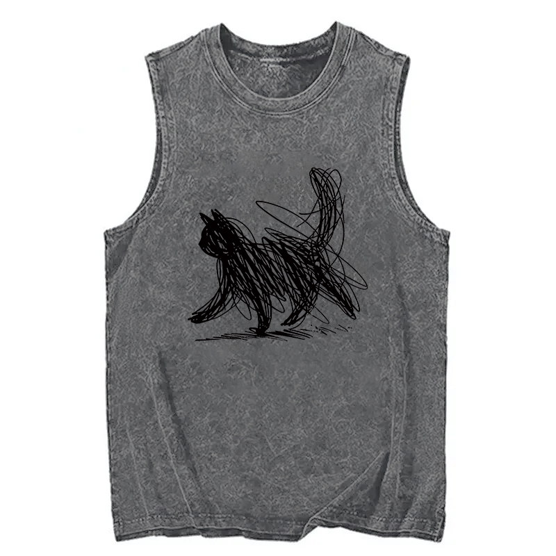 Tokyocanvas Minimalist Cat Art Washed Tank