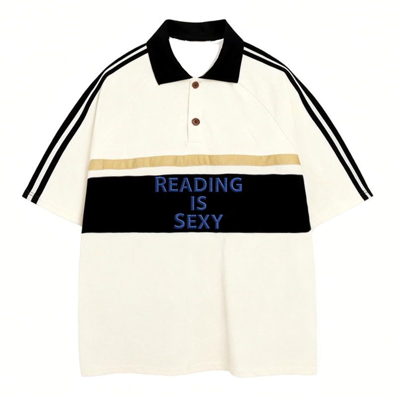 Tokyocanvas Reading Is Sexy Polo Embroidered T-Shirt