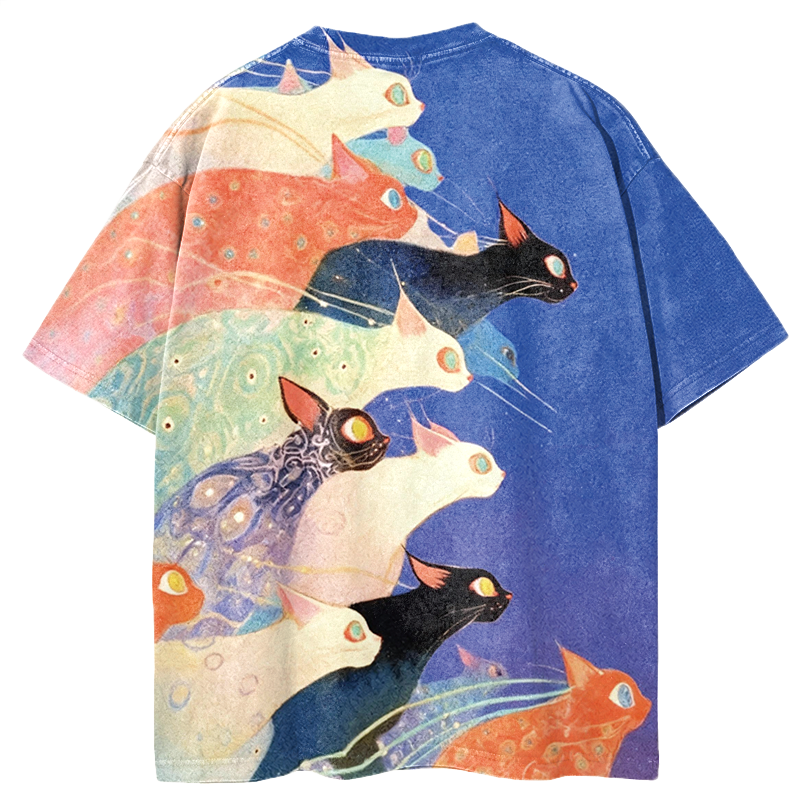 Tokyocanvas Colorful Ukiyo-e Cats Graphic Print T-Shirt