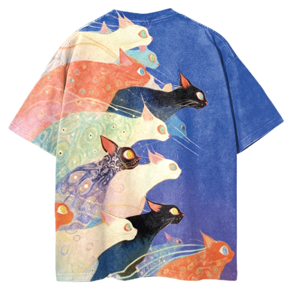 Tokyocanvas Colorful Ukiyo-e Cats Graphic Print T-Shirt
