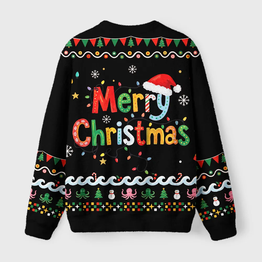 Tokyocanvas Bright Rainbow Octopus Fuzzy Christmas Ugly Sweatshirt