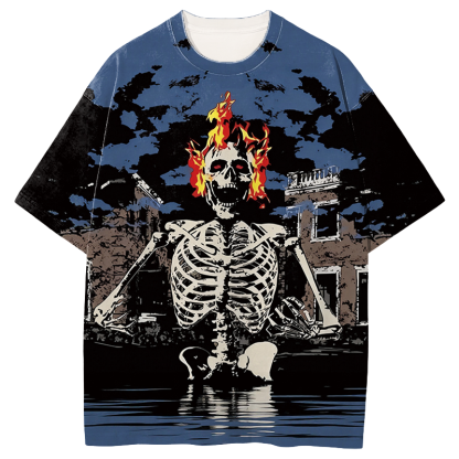 Tokyocanvas Fire Skeleton Graphic Print T-shirt