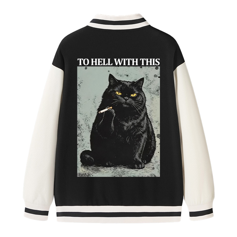 Tokyocanvas Fuck This Shit Black Cat Varsity Jacket