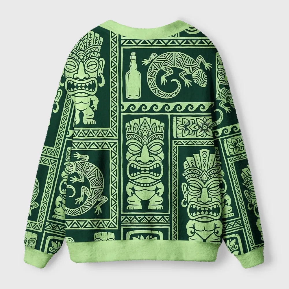 Tokyocanvas Tiki Tribal Block Fuzzy Ugly Cardigan Sweatshirt