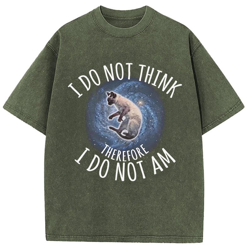 Tokyocanvas I Do Not Think Therefore I Do Not Am Cat Washed T-Shirt