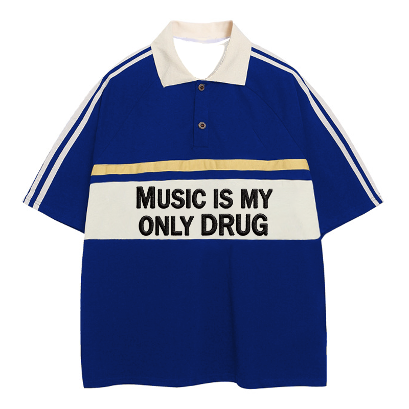 Tokyocanvas Music Is My Drug Polo Embroidered T-Shirt