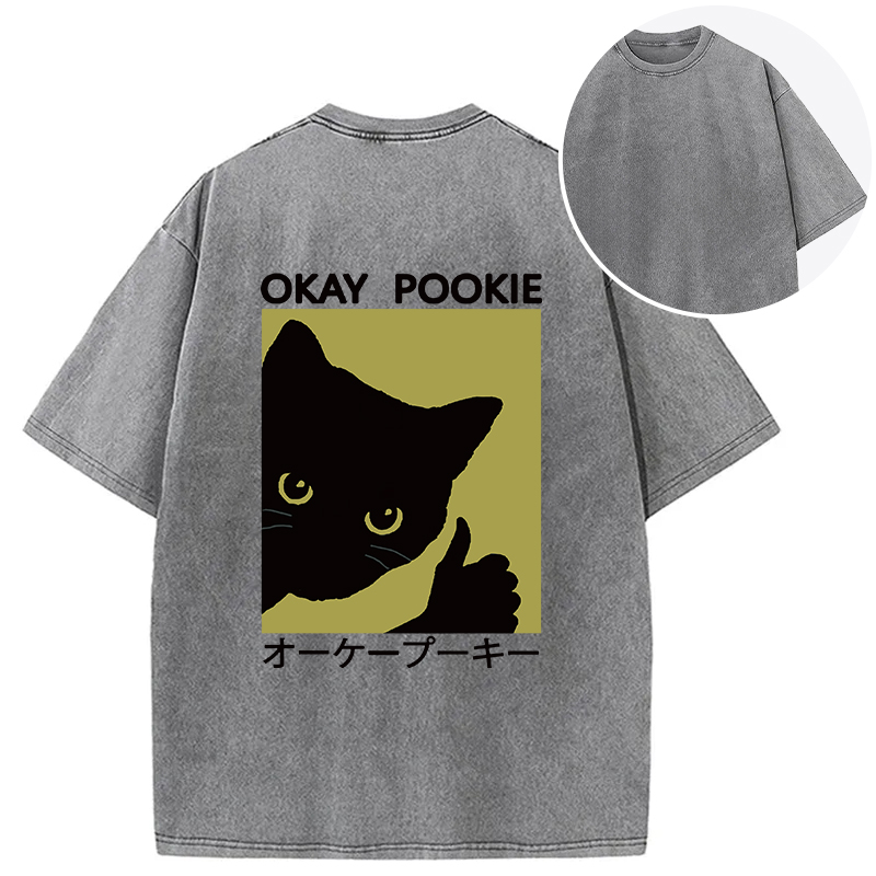 Tokyocanvas Okay Pookie Cat Back Washed T-Shirt