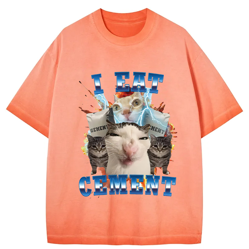 Tokyocanvas I Eat Cement Funny Cat Meme Gradient Washed T-Shirt