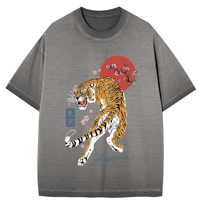 Tokyocanvas Tiger Blossom Japanese Sakura Gradient Washed T-Shirt