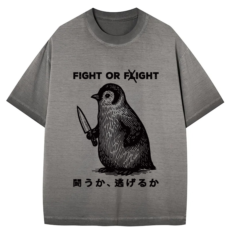 Tokyocanvas Funny Fight Or Flight Gradient Washed T-Shirt
