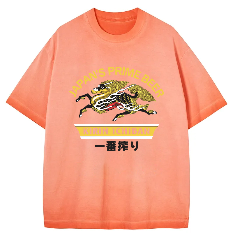 Tokyocanvas Kirin Ichiban Beer Logo Japanese Gradient Washed T-Shirt