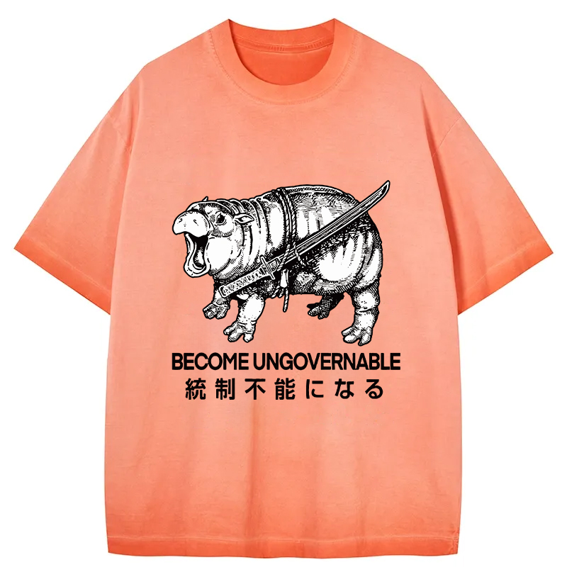 Tokyocanvas Moo Deng Carrying A Samurai Sword Gradient Washed T-Shirt