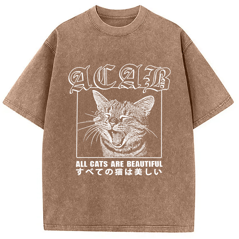 Tokyocanvas Beautiful Funny Cat ACAB Washed T-Shirt