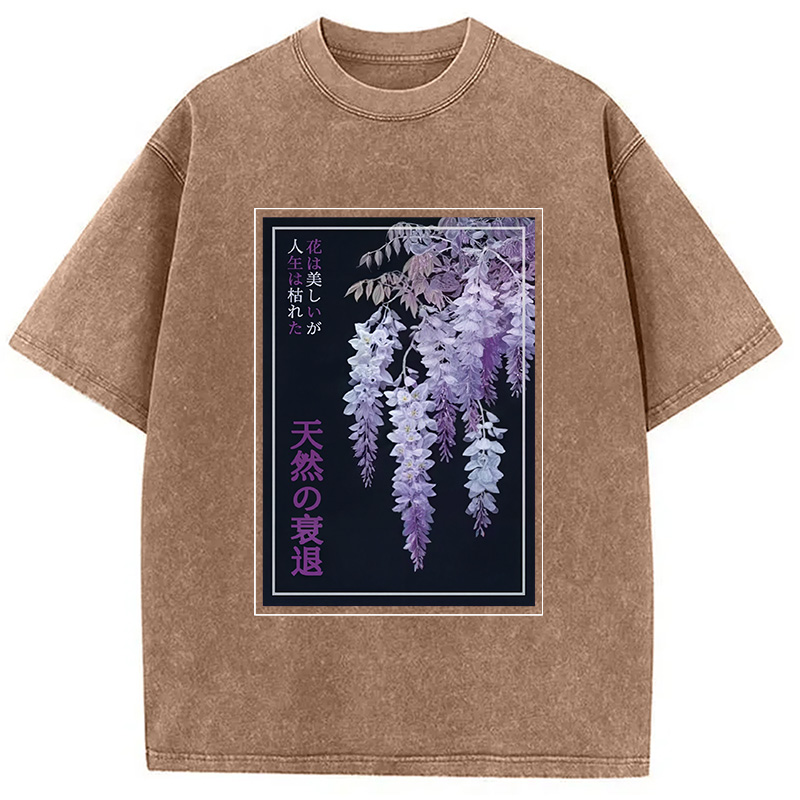 Tokyocanvas Wisteria Jpanese Flowers Poster Washed T-Shirt