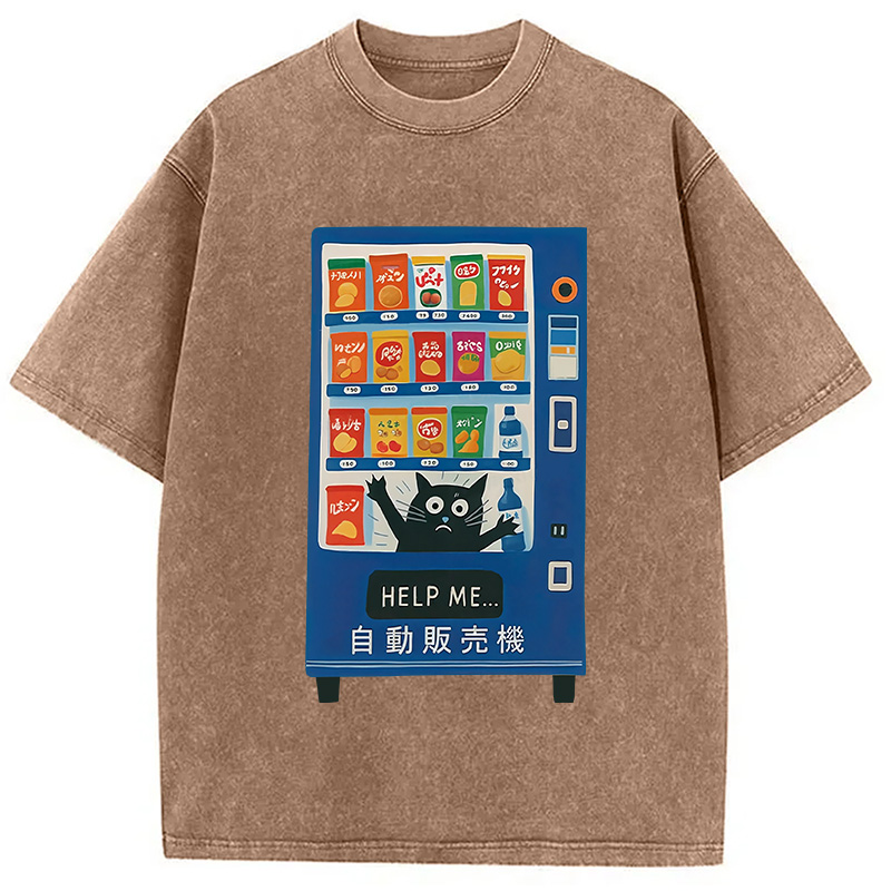 Tokyocanvas Cat Trapped In A Vending Machine Washed T-Shirt