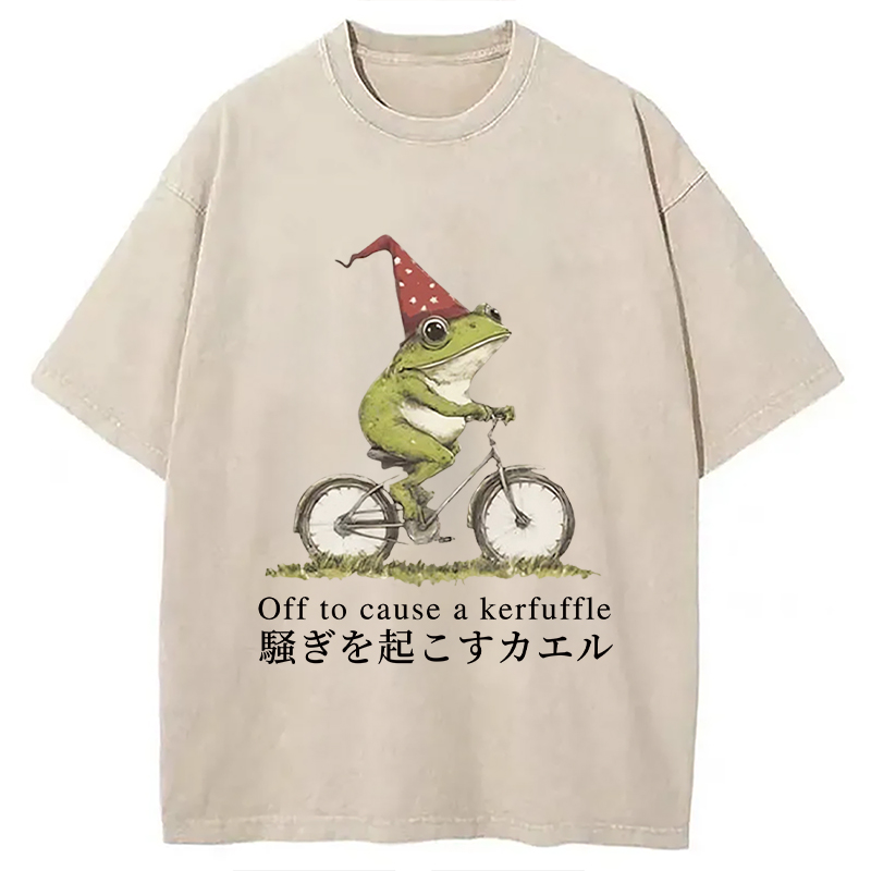 Tokyocanvas Off to Cause a Kerfuffle Frog Washed T-Shirt