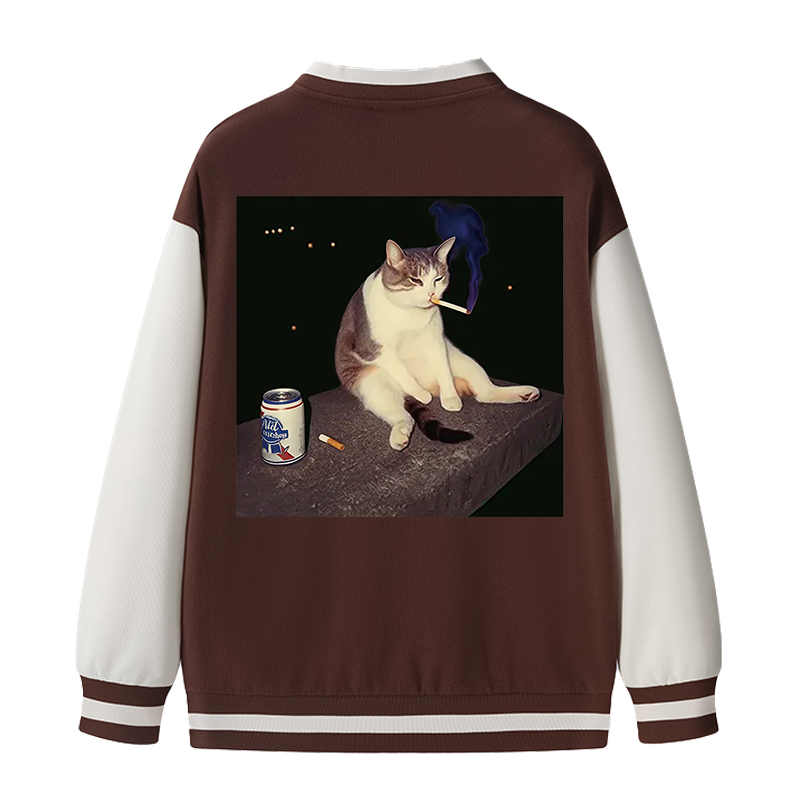 Tokyocanvas Cigarette Kitten Funny Smoking Cat Meme Varsity Jacket