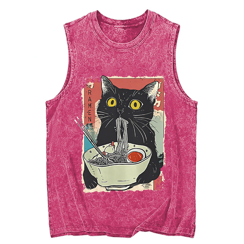 Tokyocanvas Cute Cat Eating Ramen Washed Tank