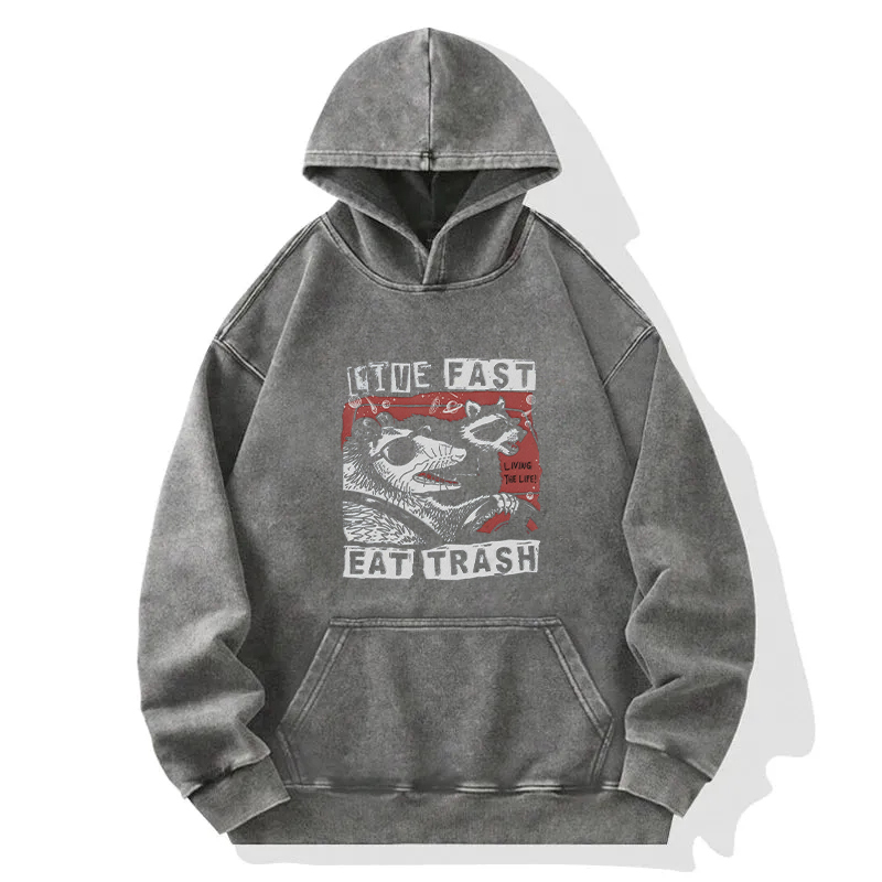 Tokyocanvas Live Fast Eat Trash Washed Hoodie