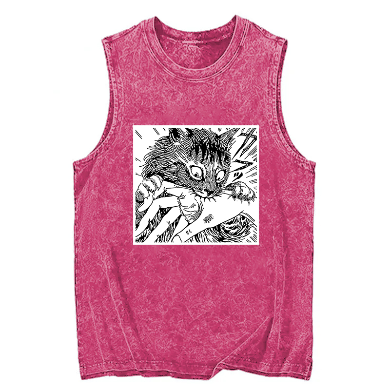Tokyocanvas Creepy Cat Anime Horror Anteater Washed Tank