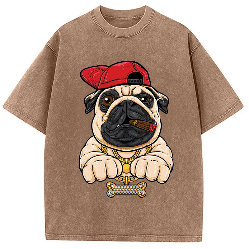 Tokyocanvas Pug hiphop Washed T-Shirt