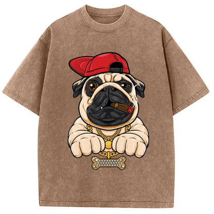 Tokyocanvas Pug hiphop Washed T-Shirt