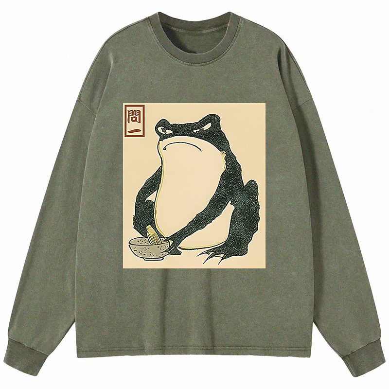 Tokyocanvas Matsumoto Hoji Japanese Frog Long Sleeve Washed T-Shirt