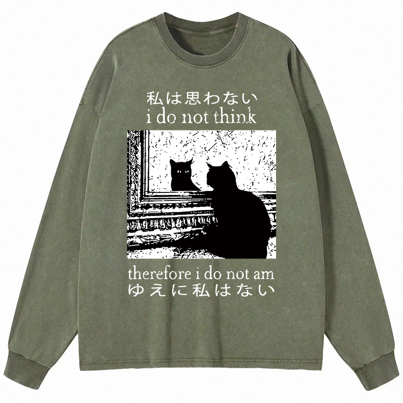 Tokyocanvas Thinking Cat Long Sleeve Washed T-Shirt