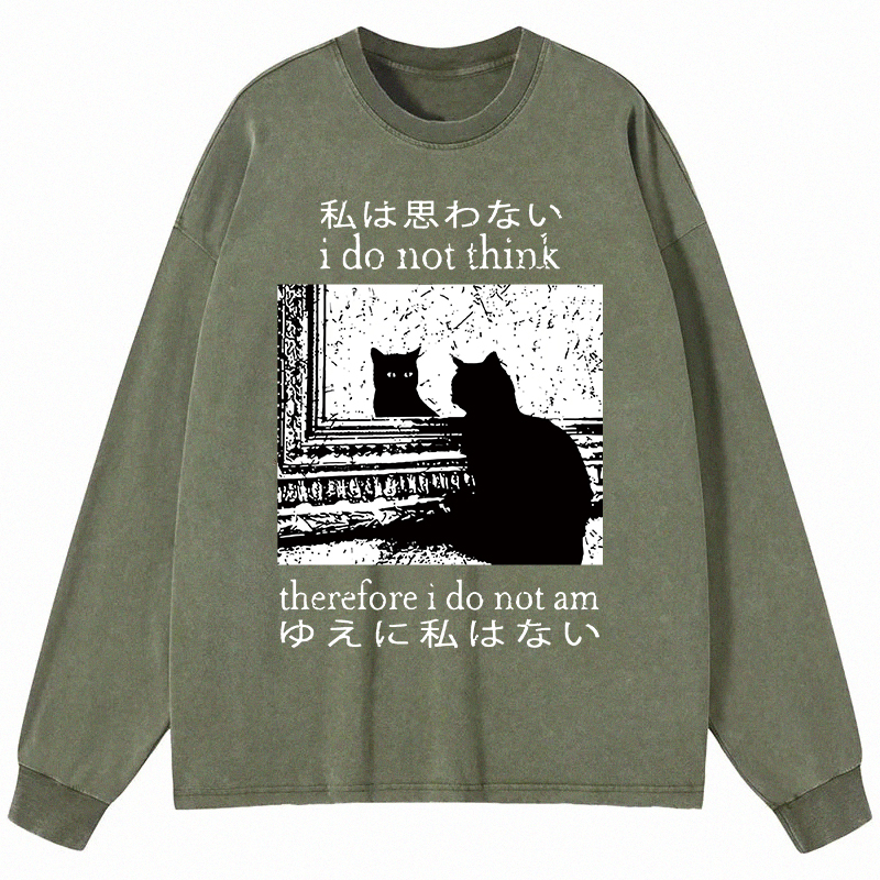 Tokyocanvas Thinking Cat Long Sleeve Washed T-Shirt