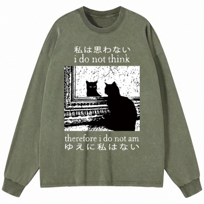 Tokyocanvas Thinking Cat Long Sleeve Washed T-Shirt