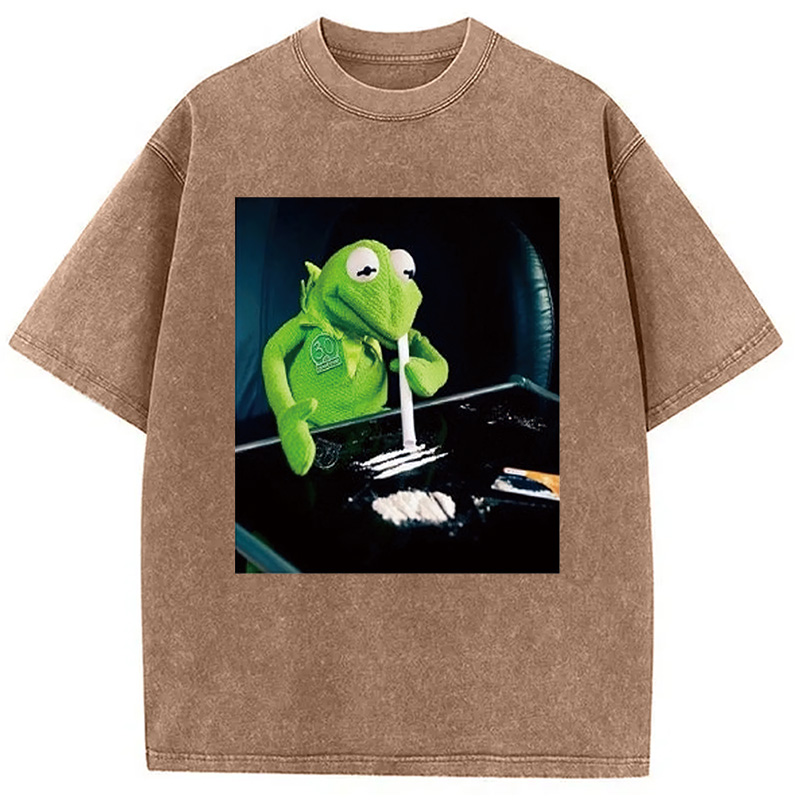 Tokyocanvas Frog Cocaine Drug Hipster Funny Washed T-Shirt