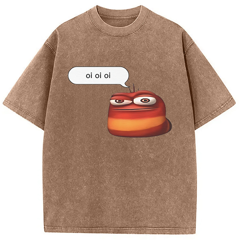 Tokyocanvas Oi Oi Oi Red Larva Funny Washed T-Shirt