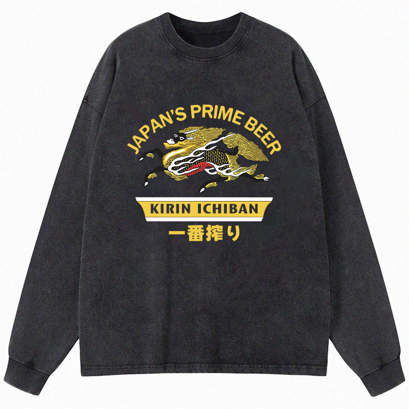 Tokyocanvas Kirin Ichiban Beer Logo Japanese Long Sleeve Washed T-Shirt