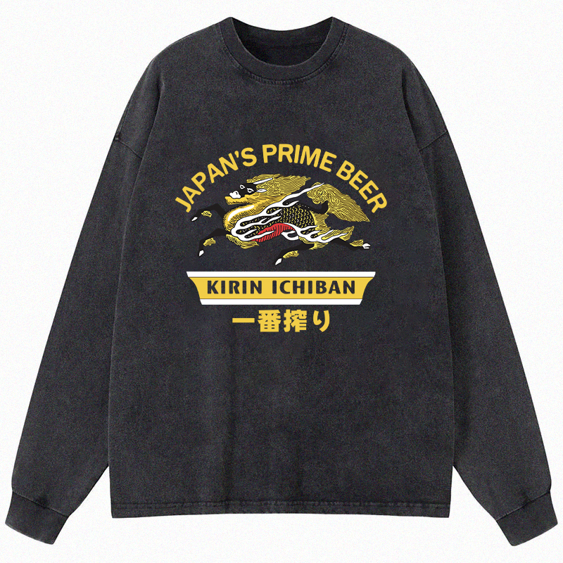 Tokyocanvas Kirin Ichiban Beer Logo Japanese Long Sleeve Washed T-Shir