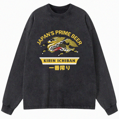Tokyocanvas Kirin Ichiban Beer Logo Japanese Long Sleeve Washed T-Shirt