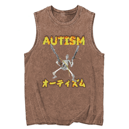 Tokyocanvas Autism Funny Skeleton Washed Tank
