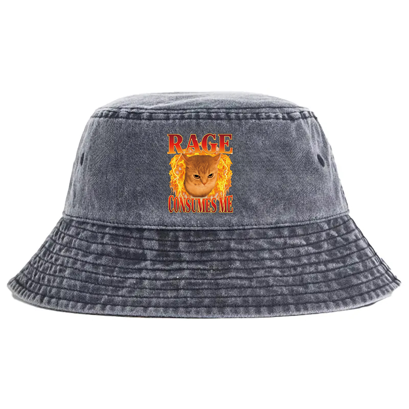 Tokyocanvas Rage Consumes Me Edgy Funny Cat Meme Washed Bucket Hat