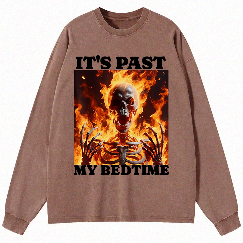 Tokyocanvas It's Past My Bedtime Funny Skeleton Meme Long Sleeve Washed T-Shirt