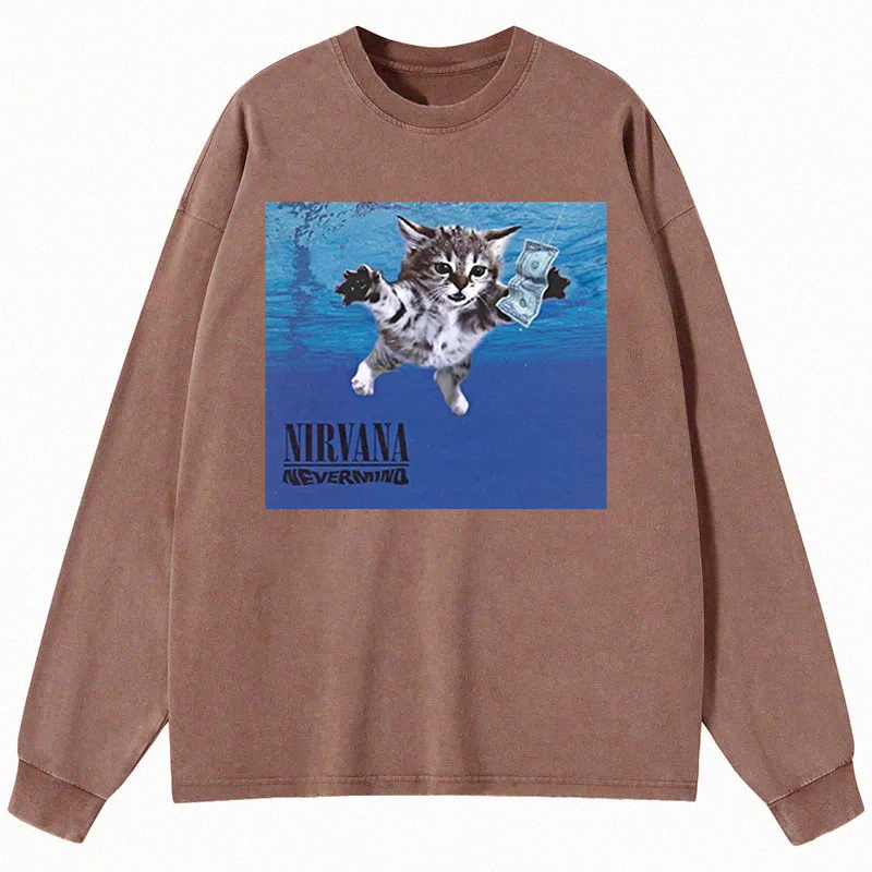 Tokyocanvas Nirvana Band Cat Long Sleeve Washed T-Shirt