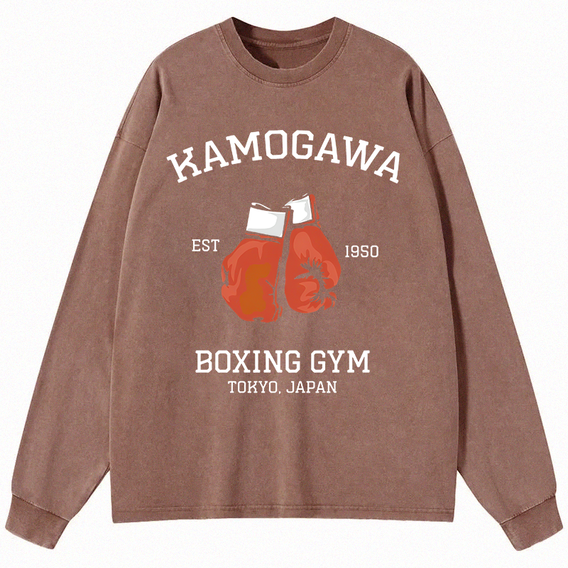 Tokyocanvas Retro Boxing Gloves Manga Anime Long Sleeve Washed T-Shirt