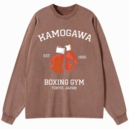 Tokyocanvas Retro Boxing Gloves Manga Anime Long Sleeve Washed T-Shirt