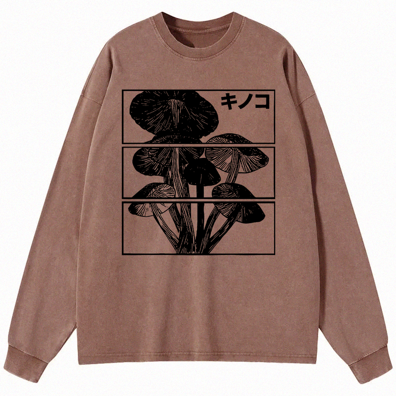 Tokyocanvas Japanese Mushrooms Long Sleeve Washed T-Shirt