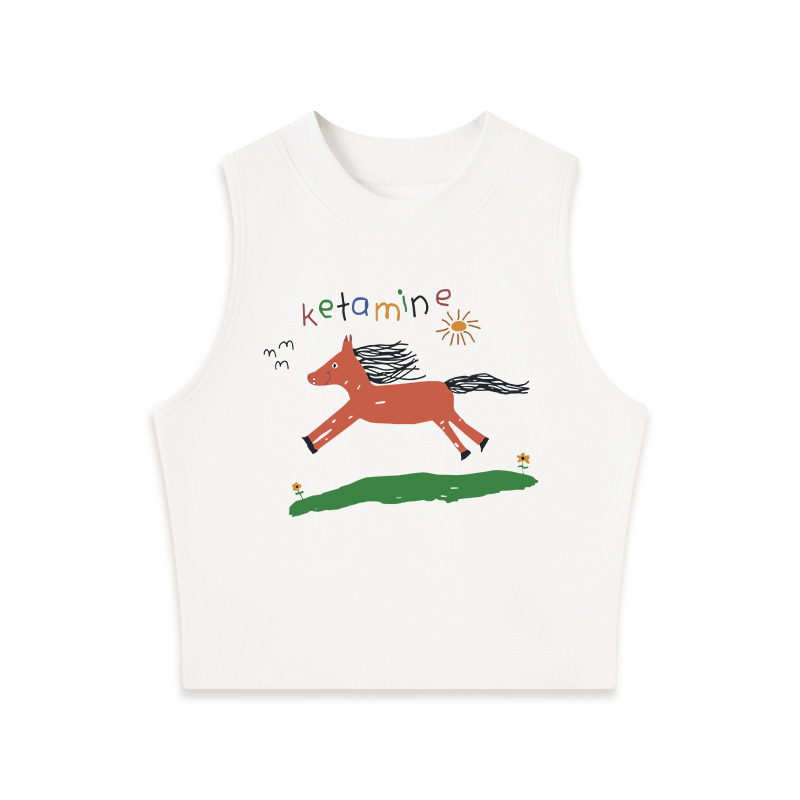 Tokyocanvas Ketamine Horse Funny Crew Neck Crop Top