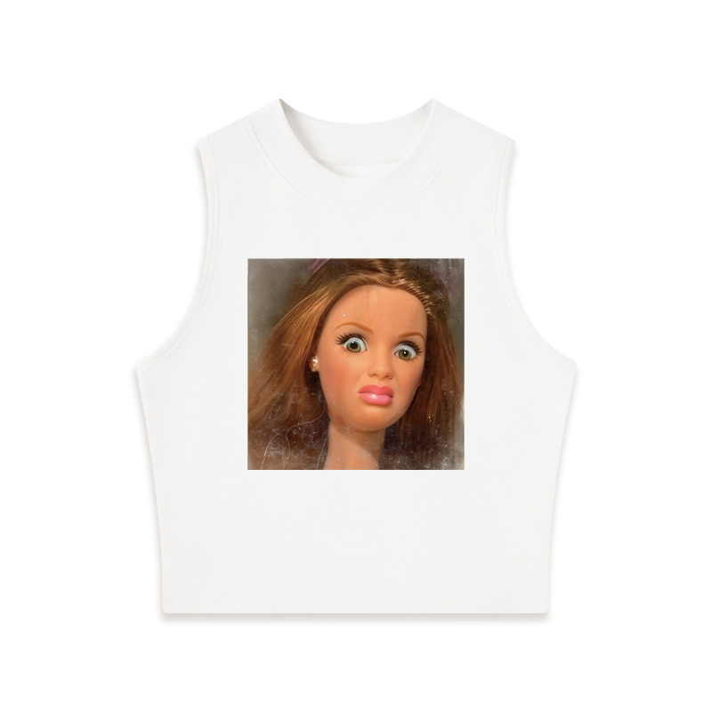 Tokyocanvas Funny Disgusting Doll face Meme Crew Neck Crop Top