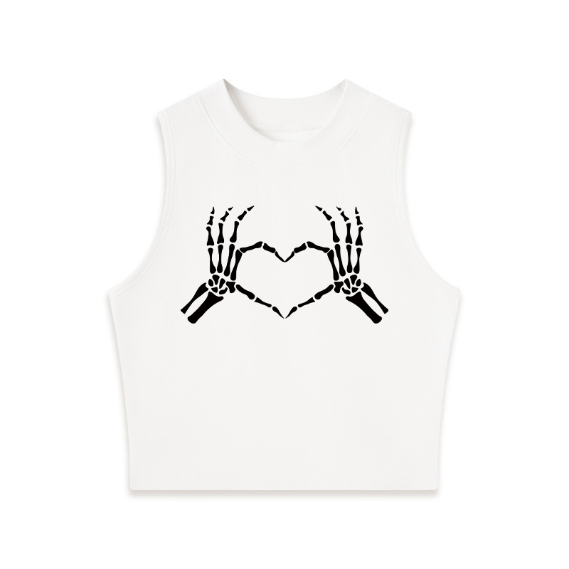 Tokyocanvas Skeleton Hands Heart Halloween Crew Neck Crop Top
