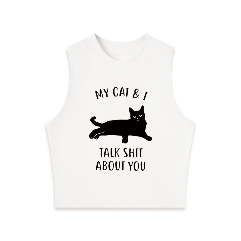 Tokyocanvas My Cat And I Talk Sh*t About You Crew Neck Crop Top