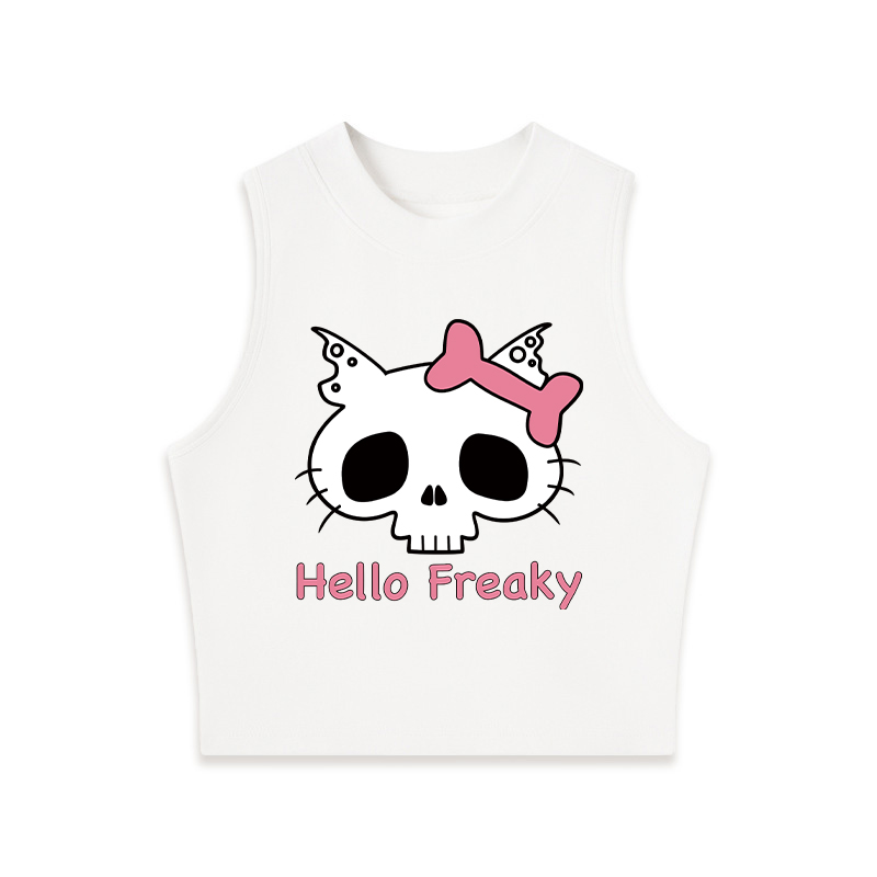 Tokyocanvas Hello Freaky Pink Fitted Crew Neck Crop Top
