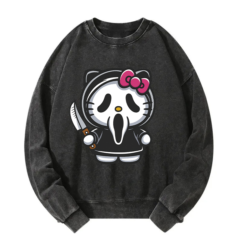Tokyocanvas Scream Kitty Halloween Washed Sweatshirt