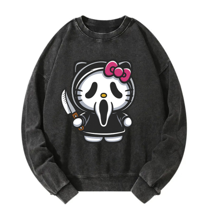 Tokyocanvas Scream Kitty Halloween Washed Sweatshirt